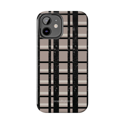 Tan, Black, and Black Glitter Plaid iPhone Case