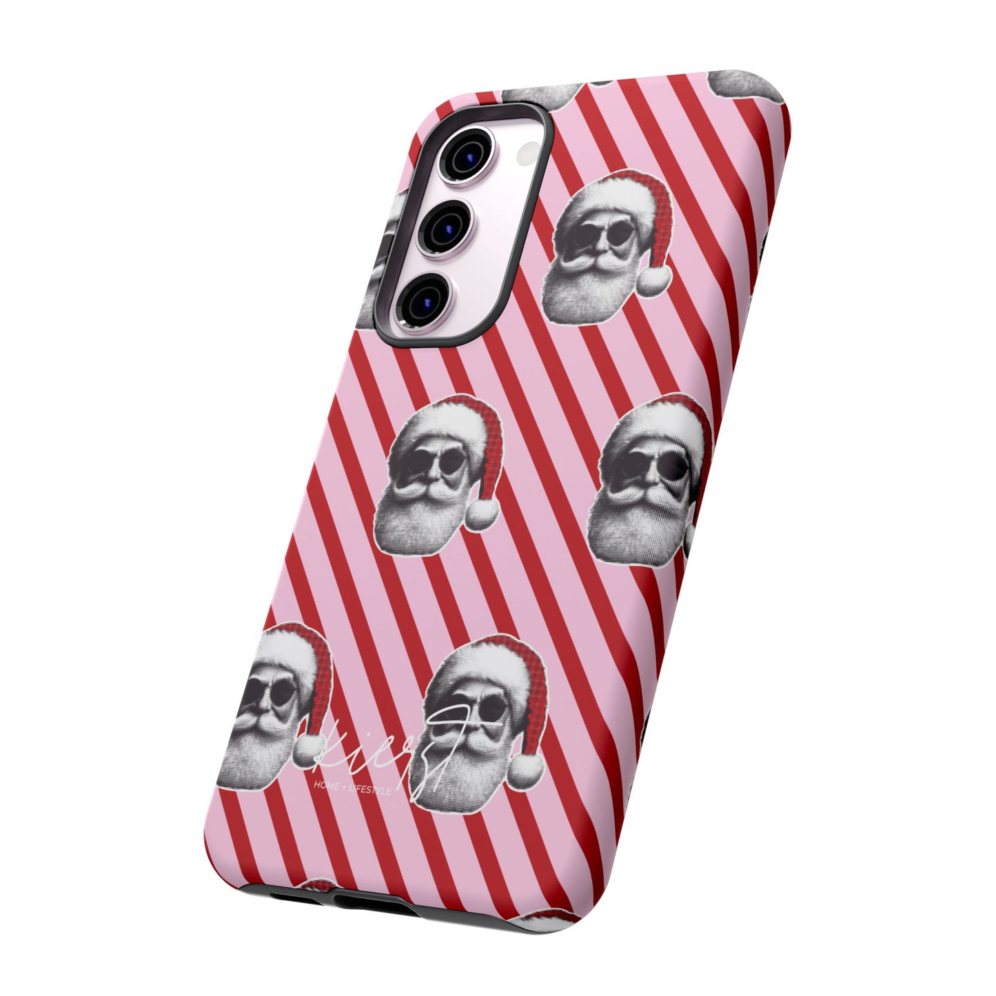 Holiday 25 Cool Santa on Pink and Red Diagonal Striped Samsung Galaxy Phone Case
