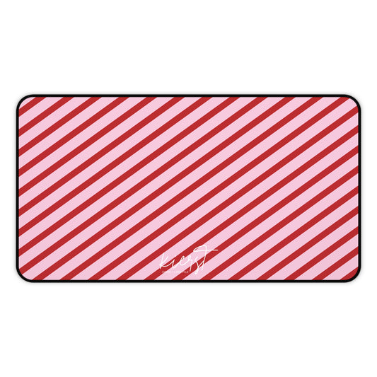 Holiday 25 Pink and Red Diagonal Striped Desk Mat