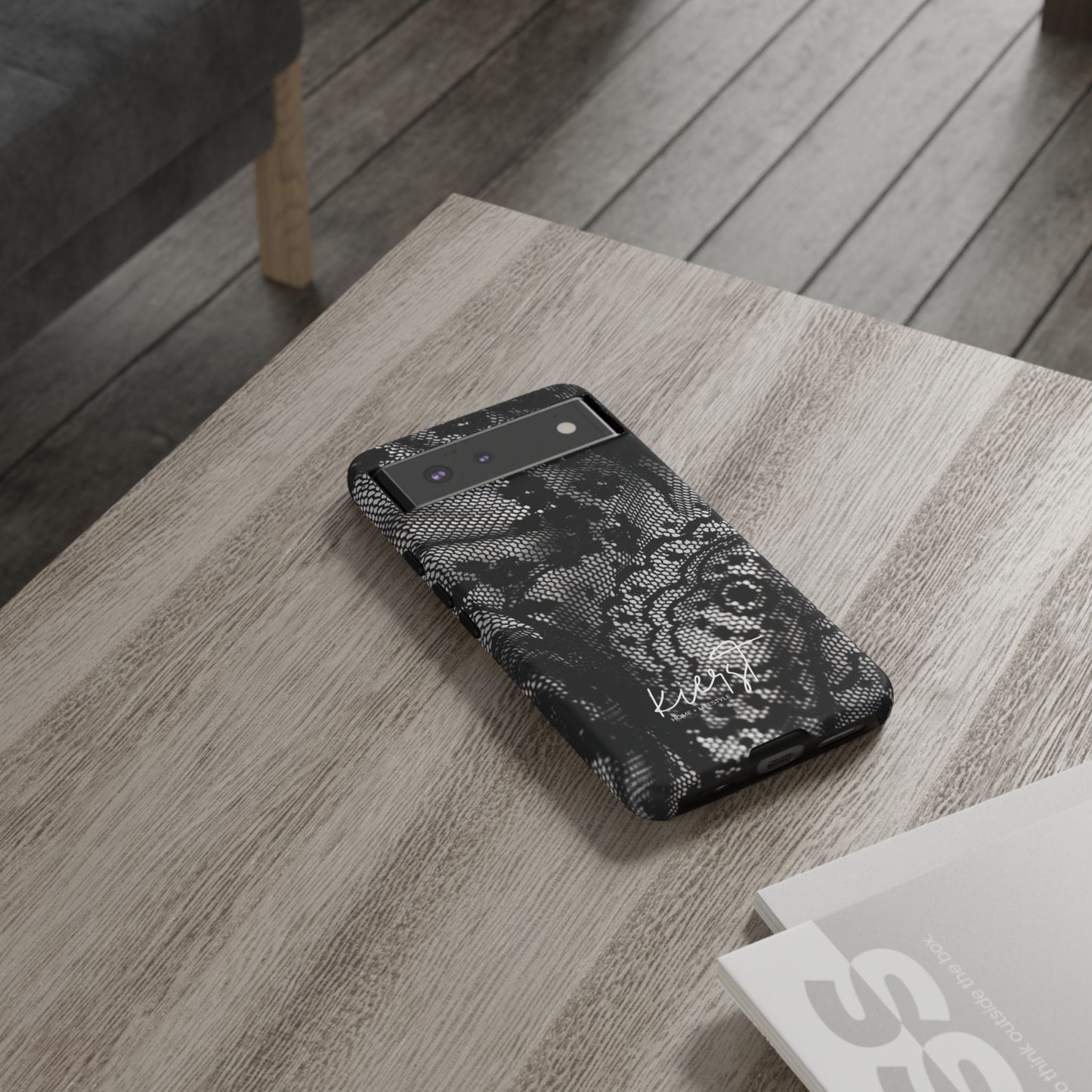 Black + White Lace Print Google Pixel Phone Case