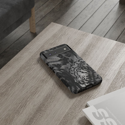 Black + White Lace Print Google Pixel Phone Case