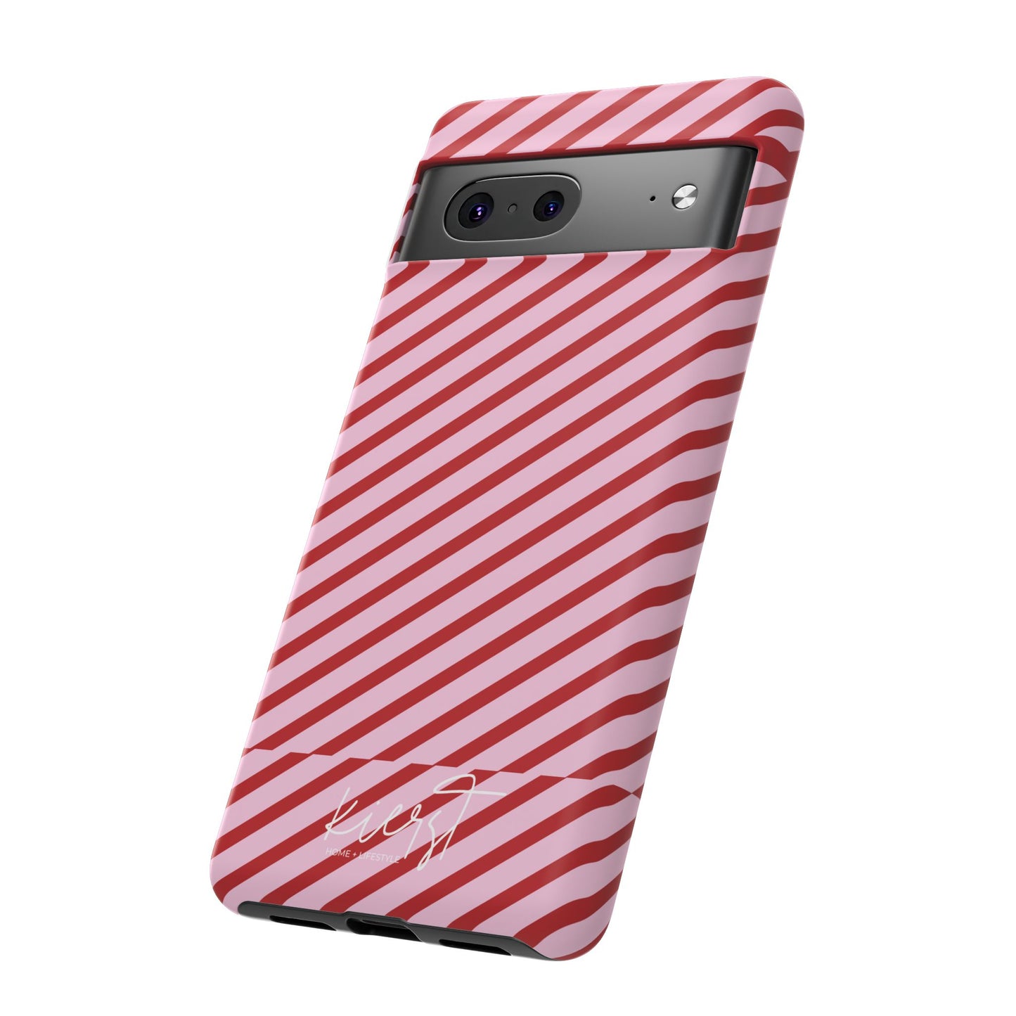 Holiday 25 Pink and Red Diagonal Striped Google Pixel Phone Case