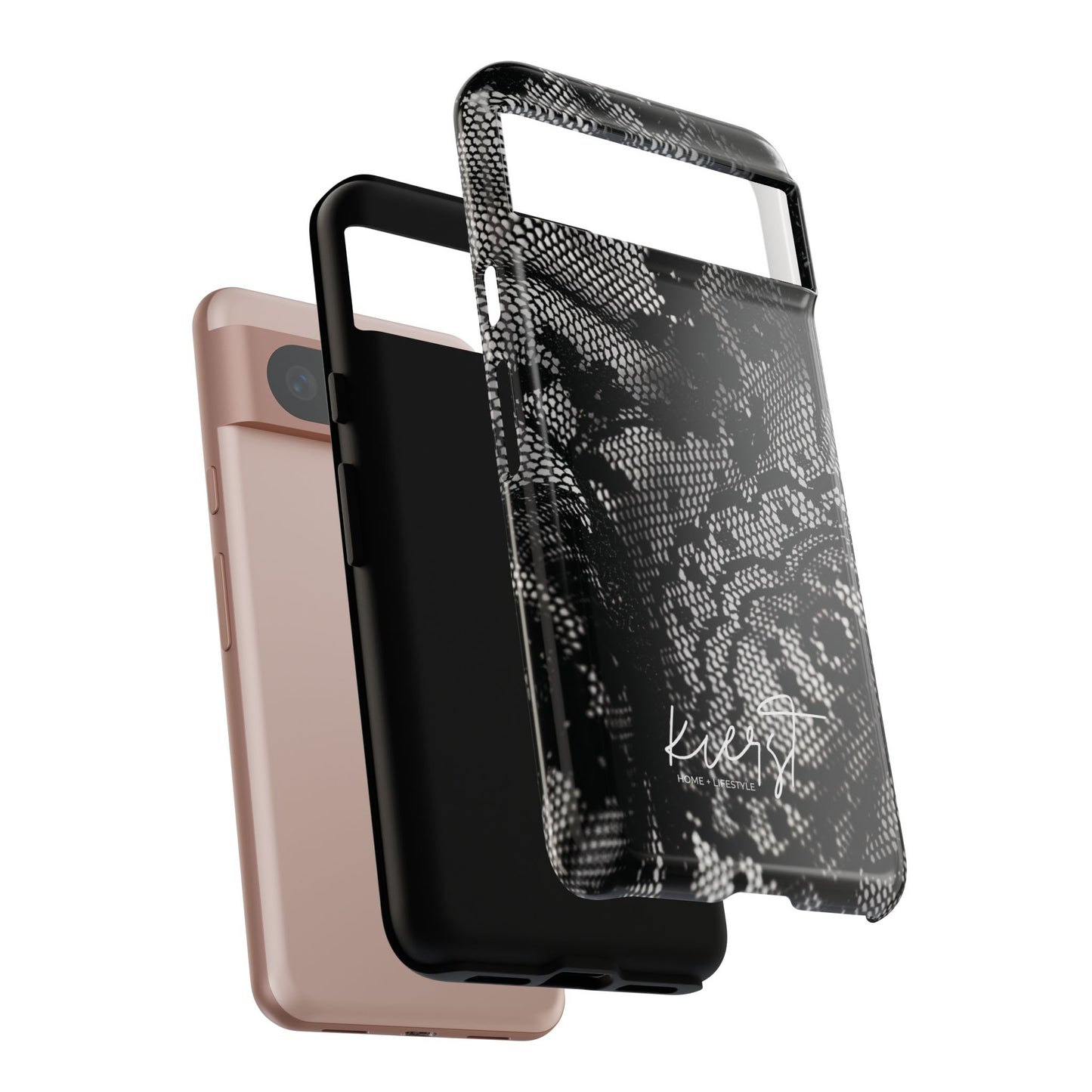 Black + White Lace Print Google Pixel Phone Case