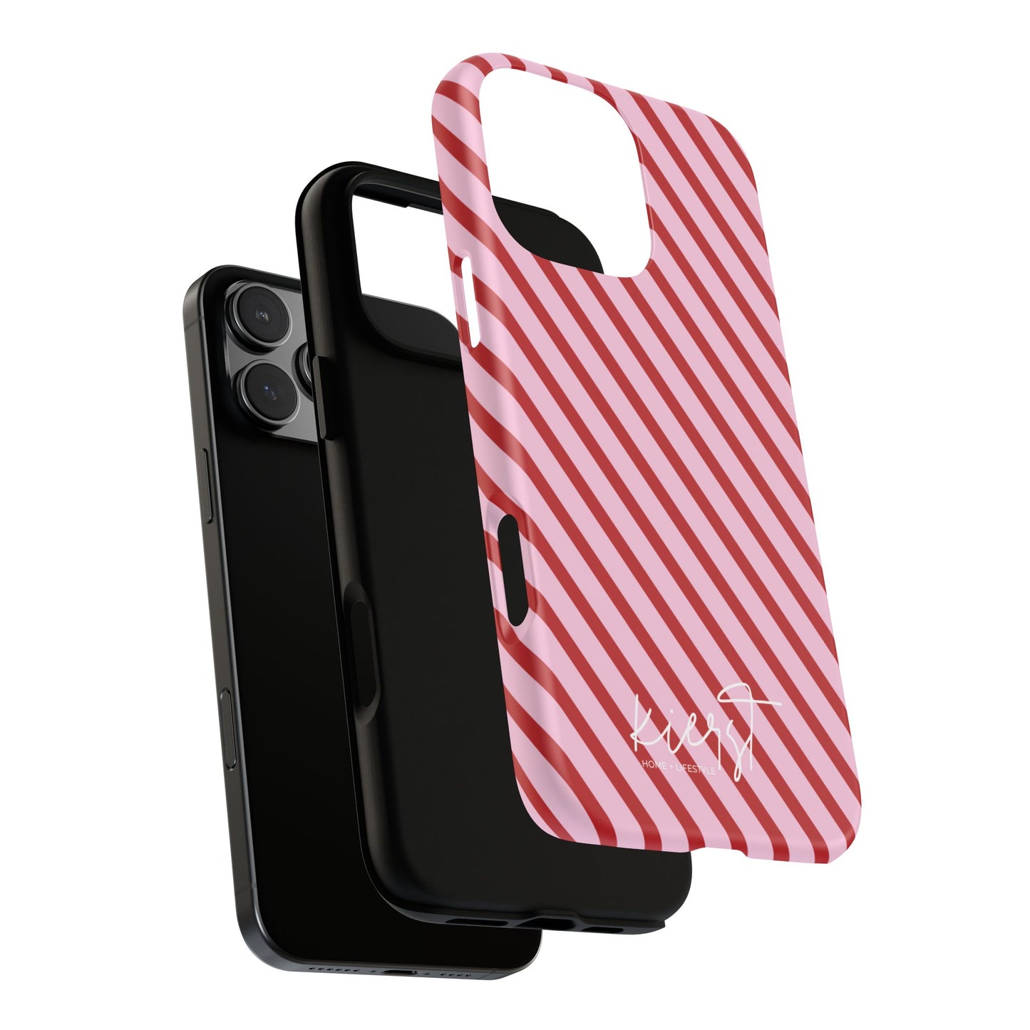 Holiday 25 Pink and Red Diagonal Striped iPhone Case