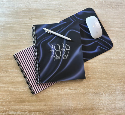 Navy Silk Print Mouse Pad