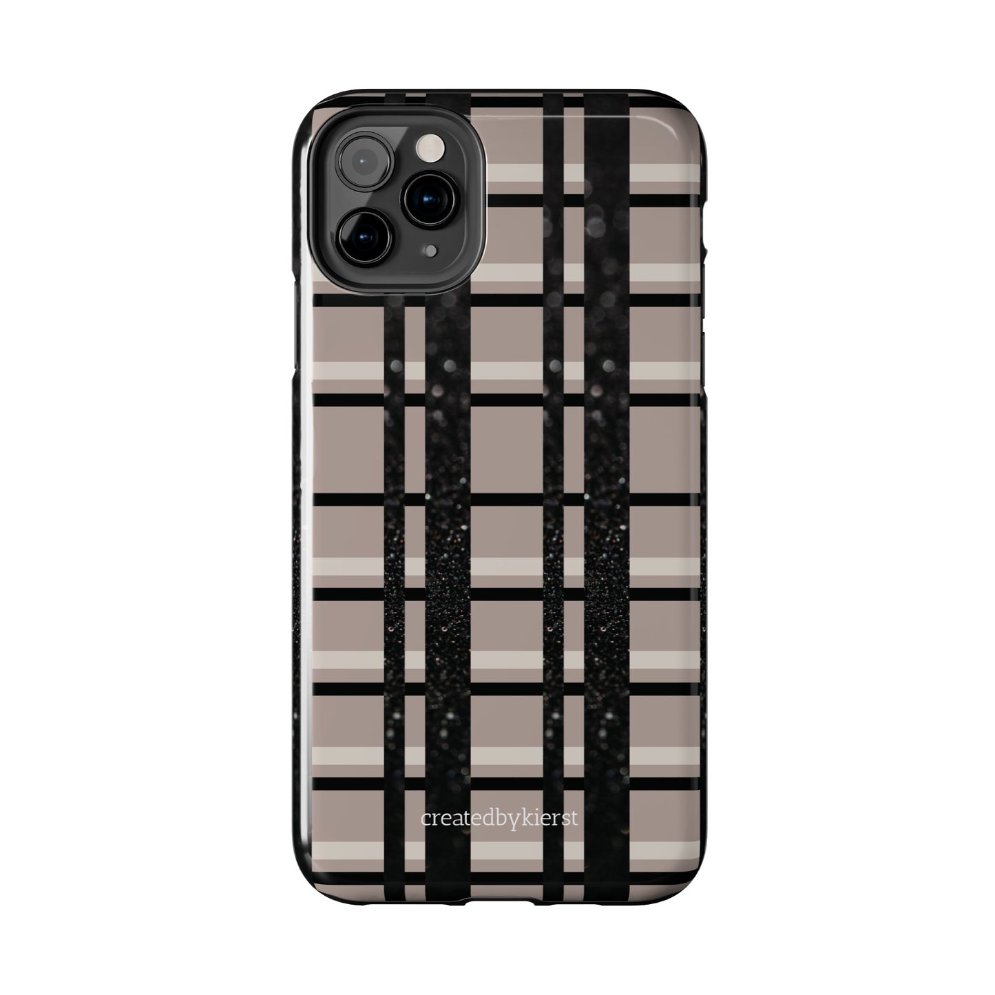 Tan, Black, and Black Glitter Plaid iPhone Case