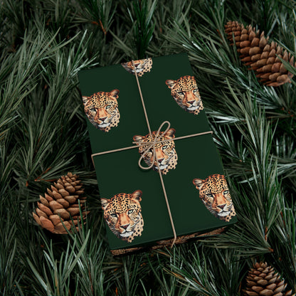 Leopard Head on Signature Midnight Pine Wrapping Paper