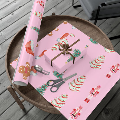 Colorful Christmas on Pink Gift Wrapping Paper