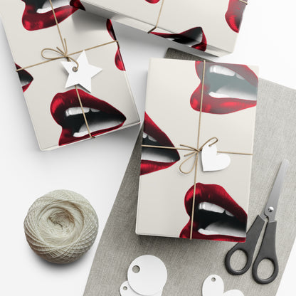 Vintage Red Lips Gift Wrapping Paper – Glossy Pop Art Mouths on Bone Color