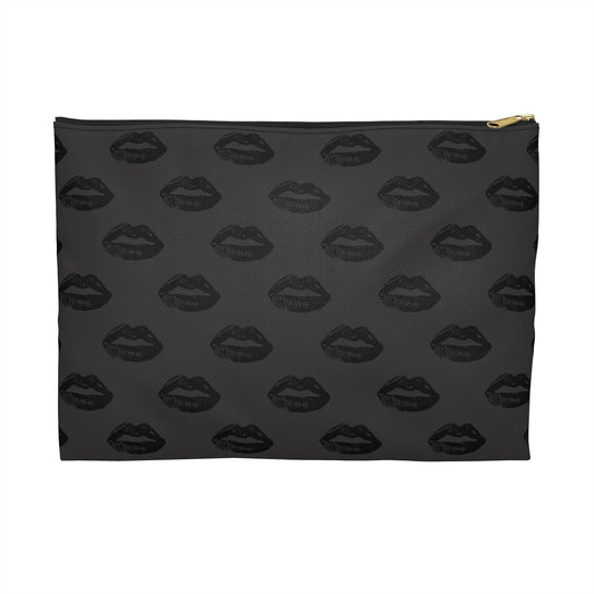 Black Lips on Charcoal Accessory Pouch | Quietly Bold