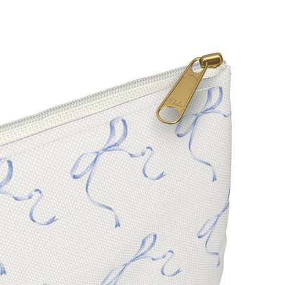 Multiple Thin Blue Bows on Beige Accessory Pouch