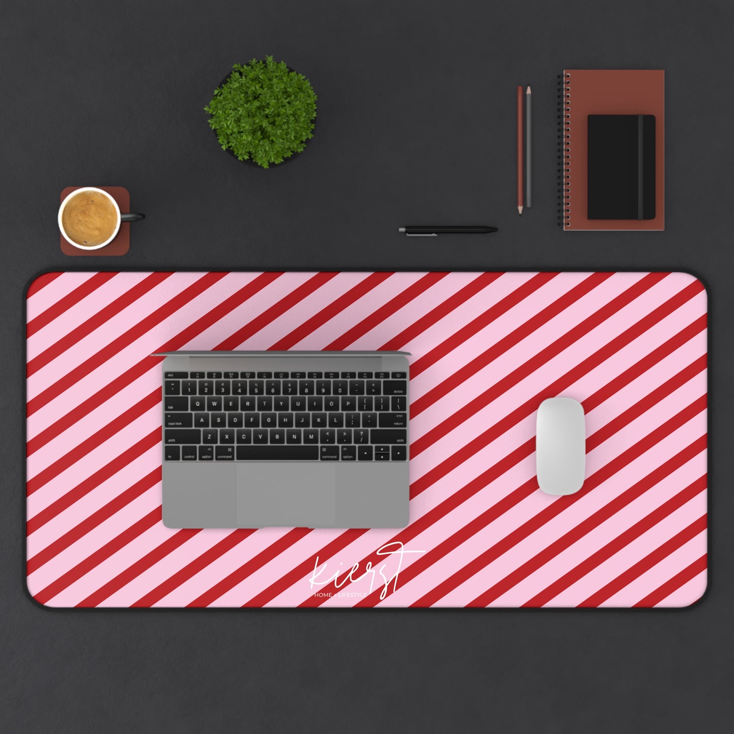 Holiday 25 Pink and Red Diagonal Striped Desk Mat