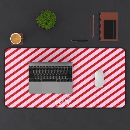 Holiday 25 Pink and Red Diagonal Striped Desk Mat