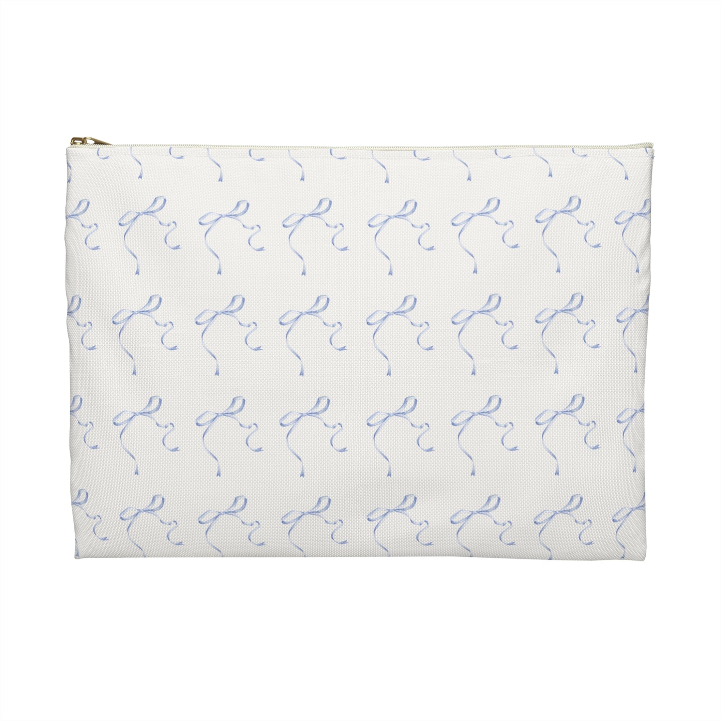 Multiple Thin Blue Bows on Beige Accessory Pouch