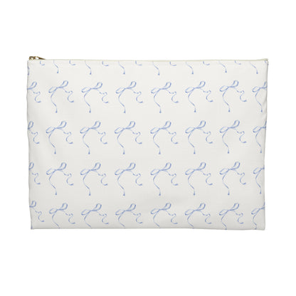 Multiple Thin Blue Bows on Beige Accessory Pouch