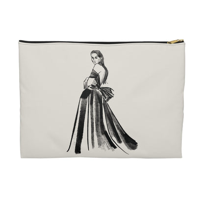 Vintage Fashion Sketch Accessory Pouch – Elegant Couture Illustration on Bone