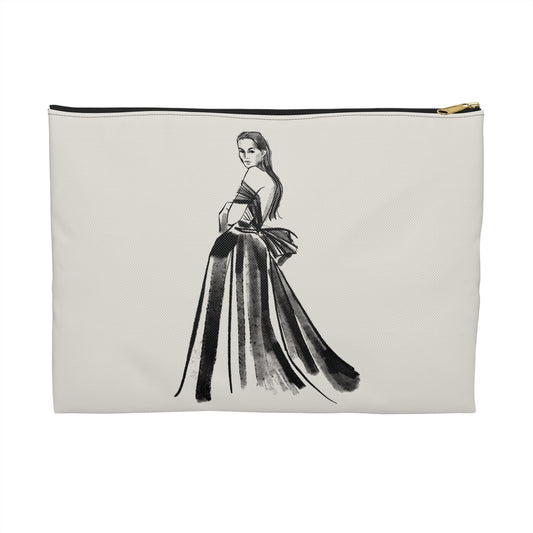 Vintage Fashion Sketch Accessory Pouch – Elegant Couture Illustration on Bone