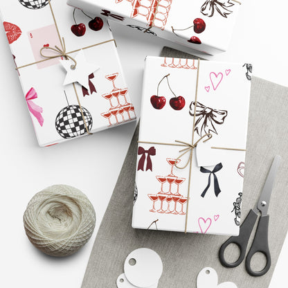 Edge of Romance Wrapping Paper | White Background Gift Wrap with Chic Sticker-Inspired Design