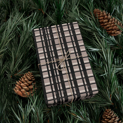 Modern Plaid Gift Wrapping Paper – Taupe, Black & Subtle Glitter Print