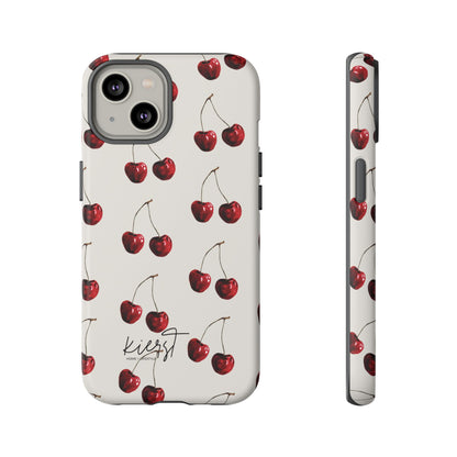 Moody Cherry Stems on White Bone iPhone Case | Timeless Contrast With A Twist of Charm