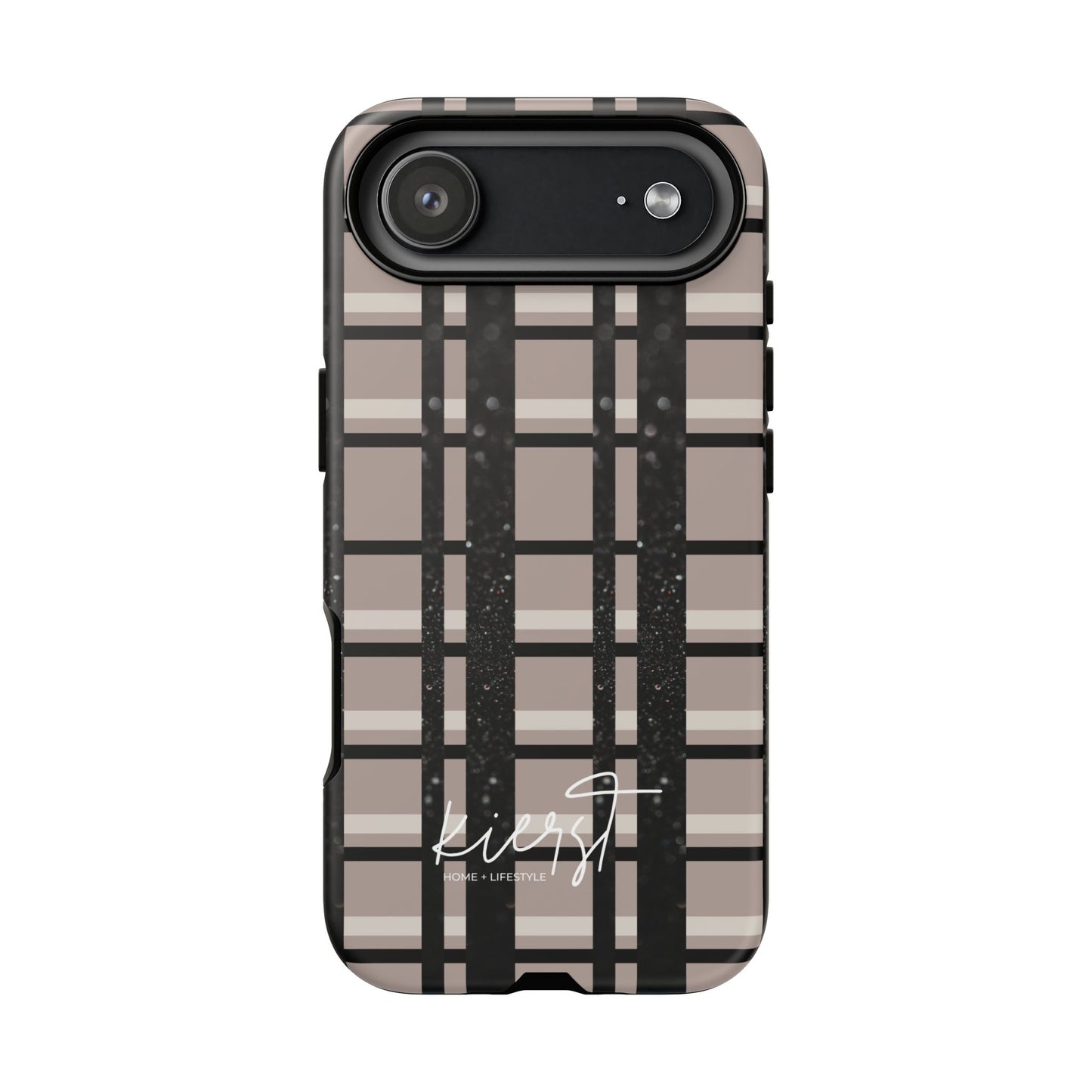 Taupe, Cream, and Black Plaid iPhone Case