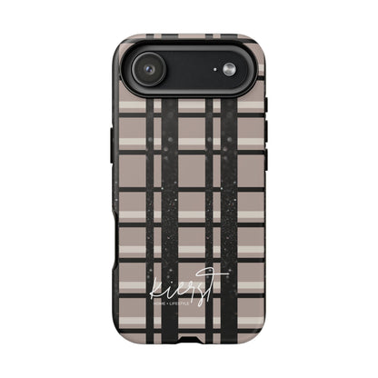 Taupe, Cream, and Black Plaid iPhone Case