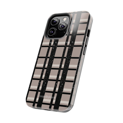 Tan, Black, and Black Glitter Plaid iPhone Case