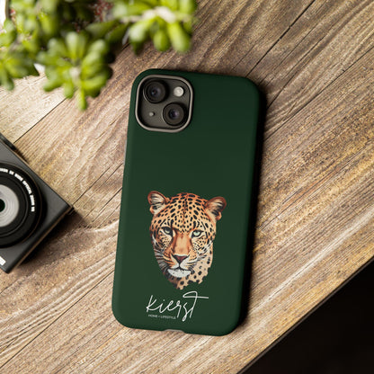 Leopard Head on Signature Midnight Pine iPhone Case | Designed to Stand Out