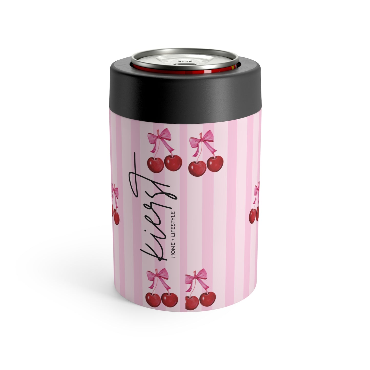 Cherries on Pink Stripes Can Holder