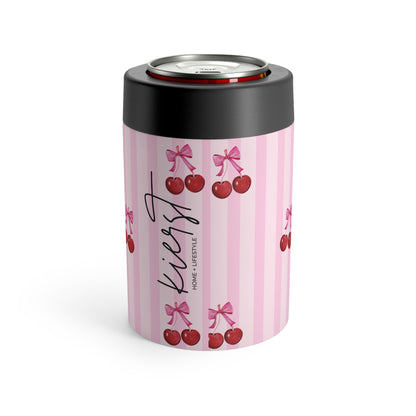 Cherries on Pink Stripes Can Holder