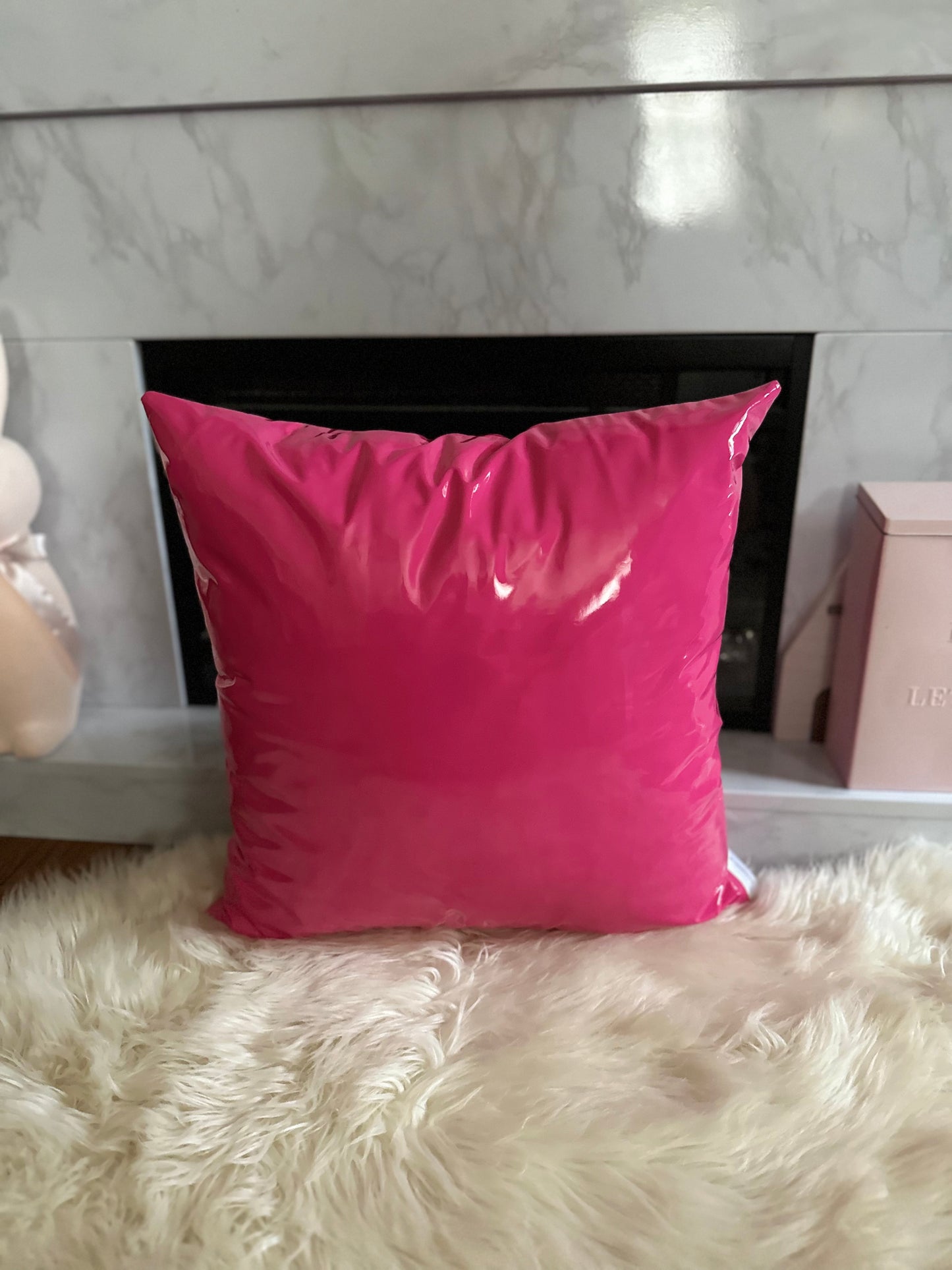 Dark Pink Faux Leather Throw Pillows