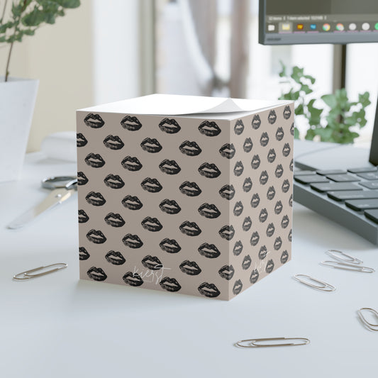 Black Lips on Oat Sticky Note Cube | Soft Neutral Desk Accent