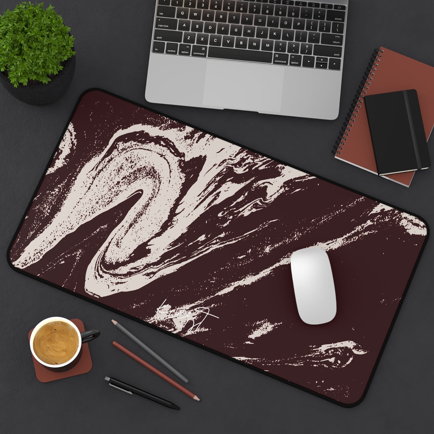 Cream Marble on Signature Velvet Noir Desk Mat