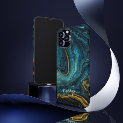 Gold & Teal Marble iPhone Case | Swirled Boldness, Everyday Luxury