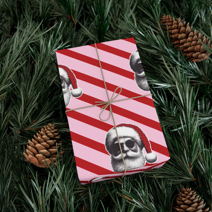 Cool Santa on Pink and Red Diagonal Striped Gift Wrapping paper