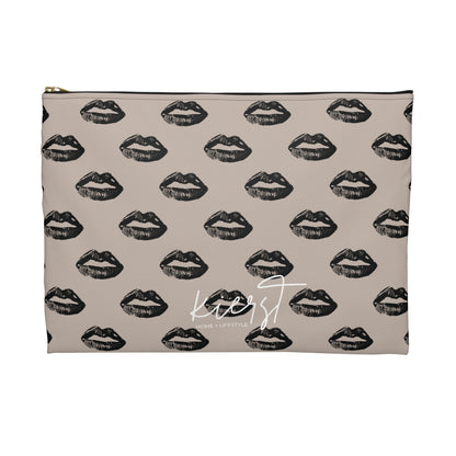 Black Lips on Oat Accessory Pouch | Bold Meets Neutral
