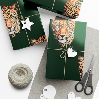 Leopard Head on Signature Midnight Pine Wrapping Paper