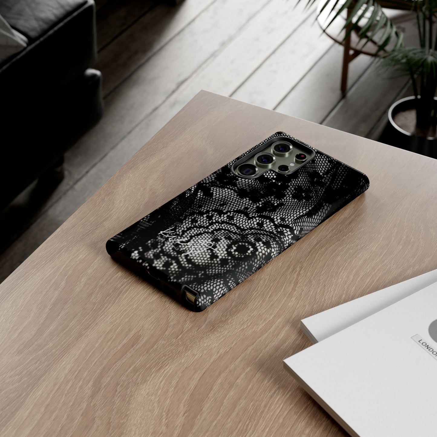 Black + White Lace Print Samsung Galaxy Phone Case