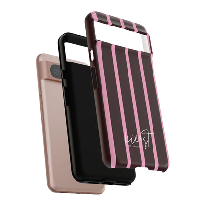 Signature Velvet Noir + Pink Stripes Google Pixel Phone Case