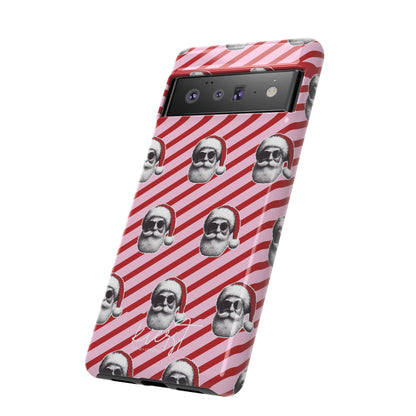 Holiday 25 Cool Santa on Pink and Red Diagonal Striped Google Pixel Phone Case