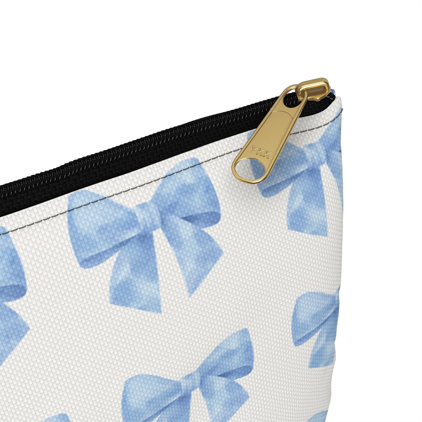 Multiple Blue Bows on Beige Accessory Pouch