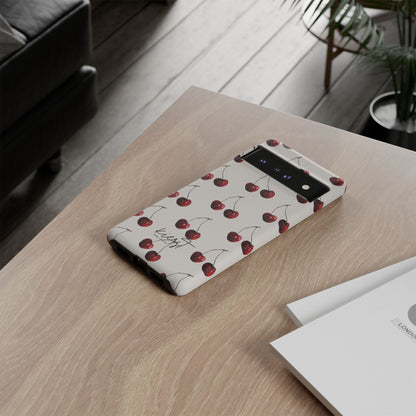 Moody Cherry Stems on White Bone Google Pixel Case | Sultry Minimalism Meets Everyday Utility