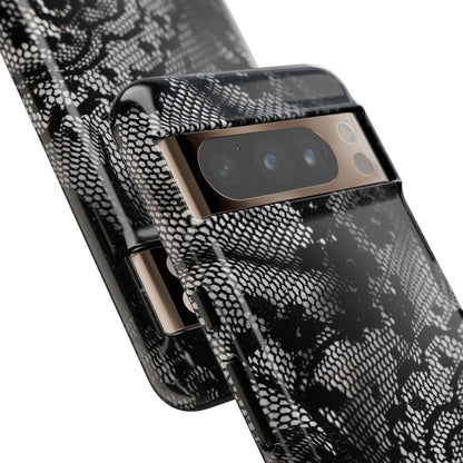 Black + White Lace Print Google Pixel Phone Case