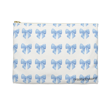 Multiple Blue Bows on Beige Accessory Pouch