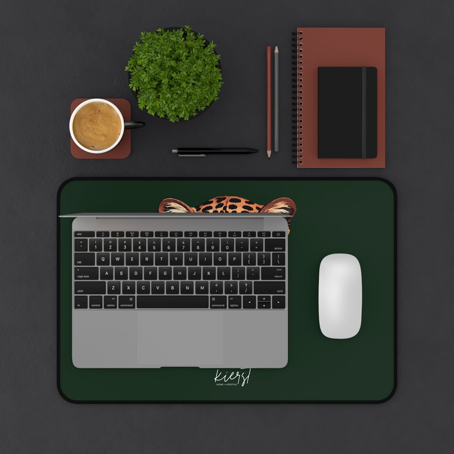 Leopard Head on Signature Midnight Pine Desk Mat
