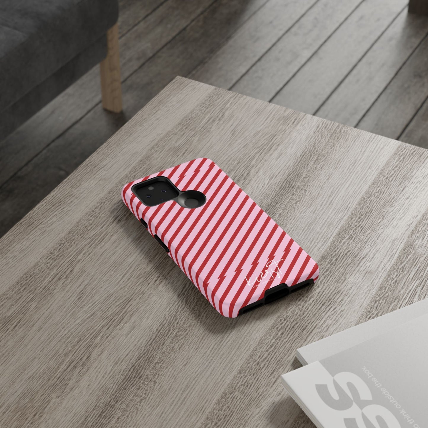 Holiday 25 Pink and Red Diagonal Striped Google Pixel Phone Case