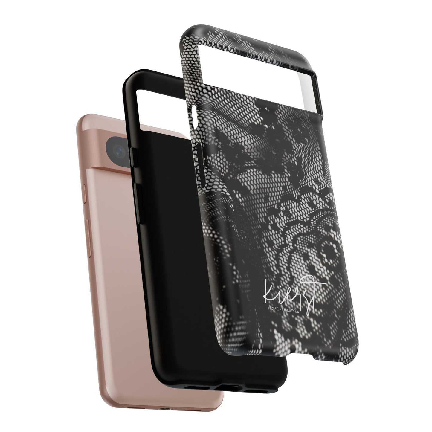 Black + White Lace Print Google Pixel Phone Case