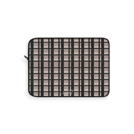 Taupe & Black Printed Glitter Plaid Laptop Sleeve | Classic with a Twist