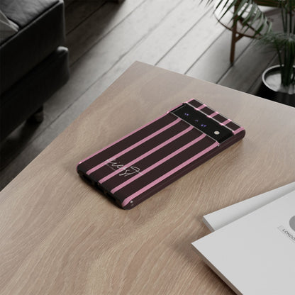 Signature Velvet Noir + Pink Stripes Google Pixel Phone Case