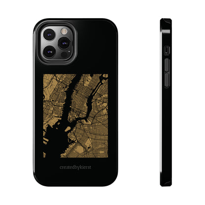 Black and Gold NYC Map iPhone Case